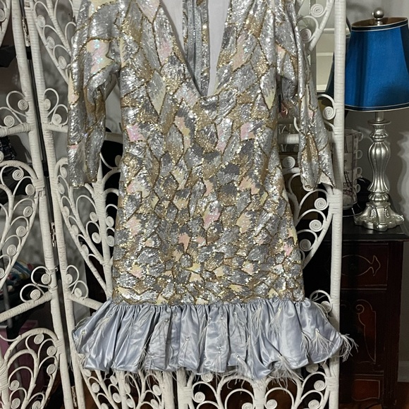 Silver and Gold Sequin Dress with Ruffle Hem - Picture 13 of 16